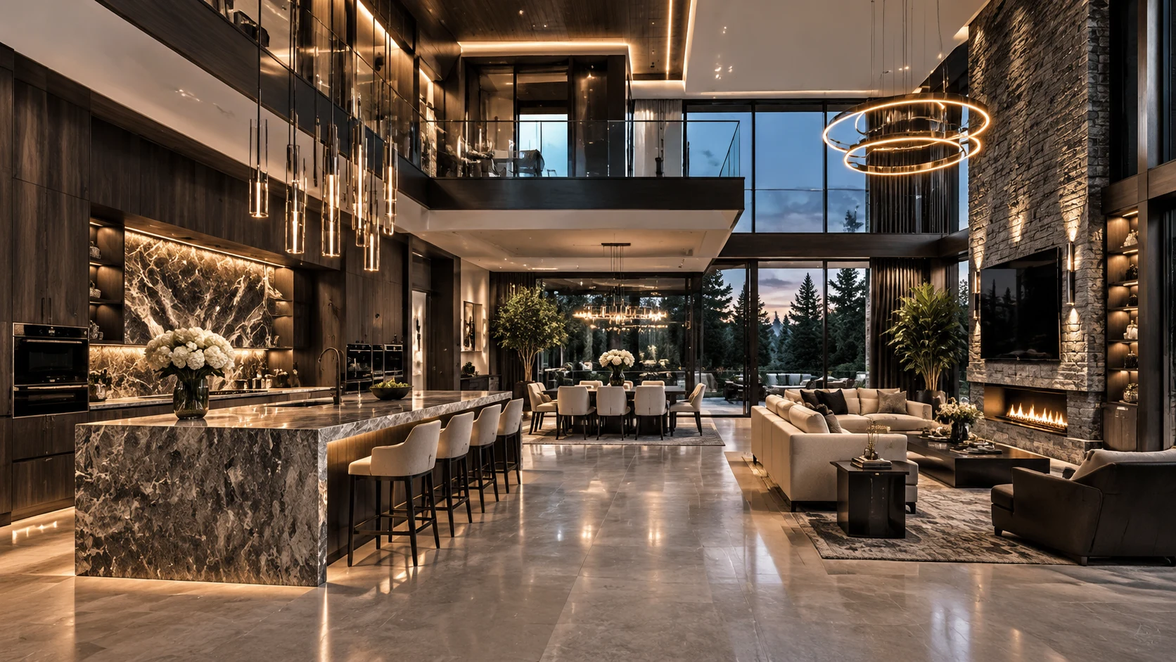 Design inspiration for a modern kitchen and great room
